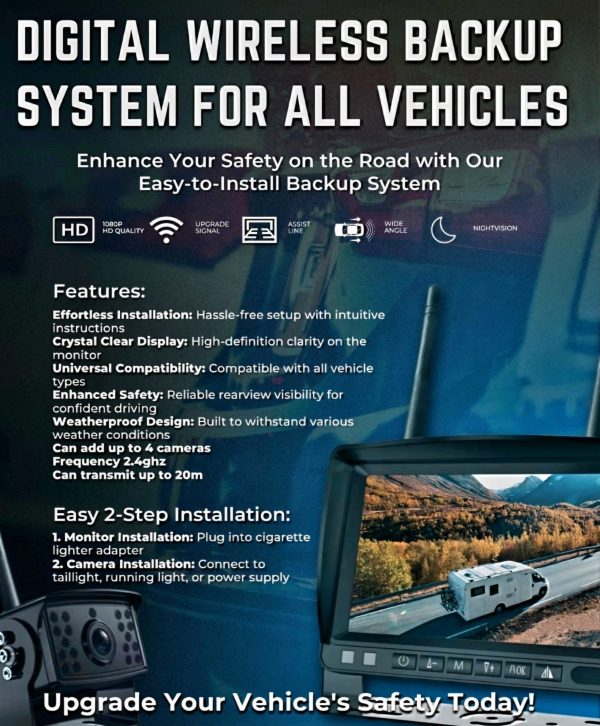 Back Up 7″ Wireless WiFi Camera System with DVR Caravan and trailer - Image 2