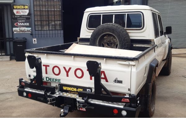 TOYOTA LANDCRUISER 70 Series PICK UP ONLY REAR BUMPER REPLACEMENT BAR WITH TOWBAR + 2 X SPARE WHEEL CARRIER ARMS (Wiring excl) – SWCLCPU(2) (Courier Not Included, Please request separate quote) - Image 3