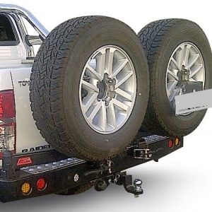 TOYOTA HILUX GD6 2016 to Current: REAR BUMPER REPLACEMENT BAR WITH TOWBAR + 2 X SPARE WHEEL CARRIER ARMS (Wiring not incl) – SWCHI16(2) (Courier Not Included, Please request separate quote)