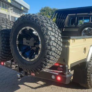 TOYOTA LANDCRUISER 70 Series PICK UP ONLY REAR BUMPER REPLACEMENT BAR WITH TOWBAR + 2 X SPARE WHEEL CARRIER ARMS (Wiring excl) – SWCLCPU(2) (Courier Not Included, Please request separate quote)